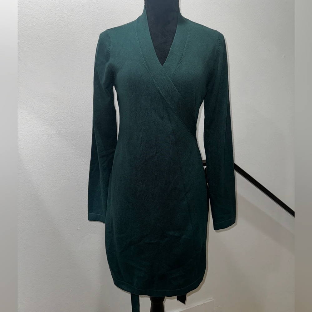 Lulus Literary Lover Forest Green Wrap Sweater Dress - Picture 10 of 12